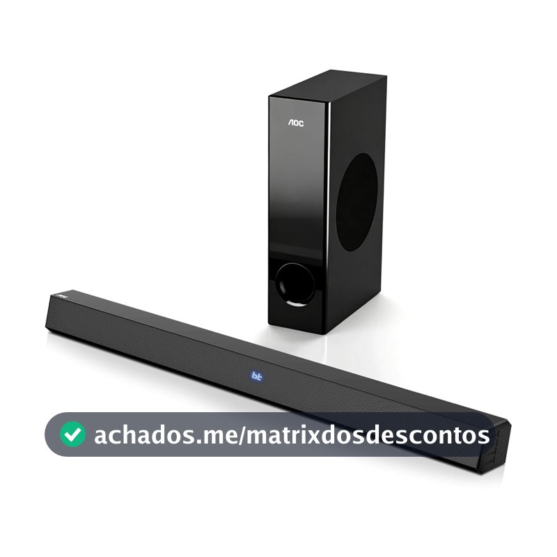 AOC ACS3410 Soundbar 2.1 Canais Home Theater - 3D Surround 360°, 85W, Subwoofer Incluso + Controle Remoto, Bluetooth+HDMI, Compatível com Diversos Dispositivos