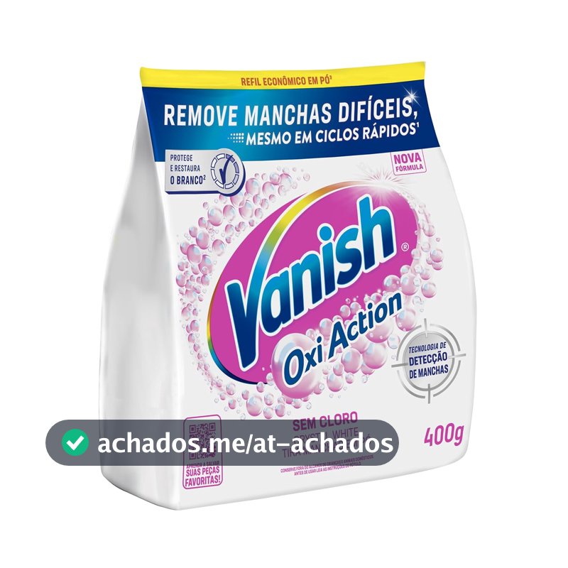 Tira Manchas em Pó Vanish Oxi Action Crystal White Refil 400g para Roupas Brancas, Sem Cloro, com Percarbonato, Remove Manchas Difíceis e Deixa o Branco Até 5 Tons Mais Branco