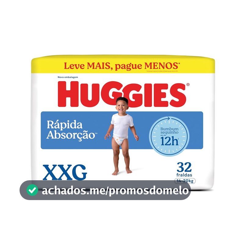 Huggies Rápida Absorção Fralda Descartável, Absorção Em Segundos - 32 UN