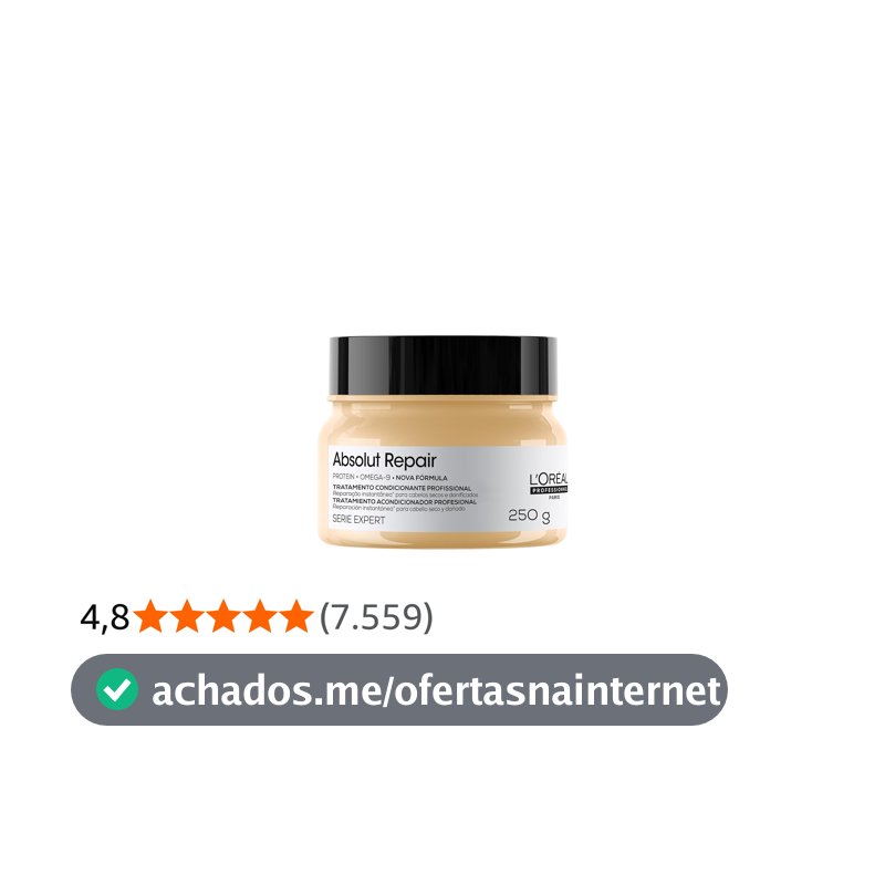 L'Oréal Professionnel Máscara Capilar Absolut Repair, Tratamento Capilar Proteico Para Nutrição Profunda, Hidrata, Repara Danos e Acrescenta Brilho, Para Cabelos Secos e Danificados