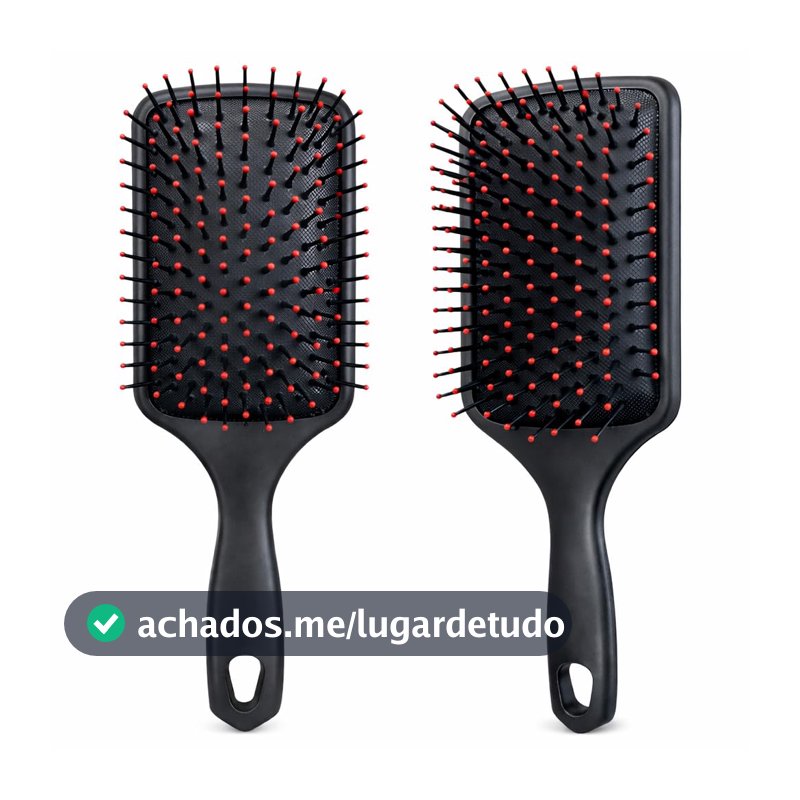 Escova de Cabelo Raquete Almofadada - Cerdas Macias, Anti Frizz, Aniti Quebra Profissional PREMIUM - Cor PRETA