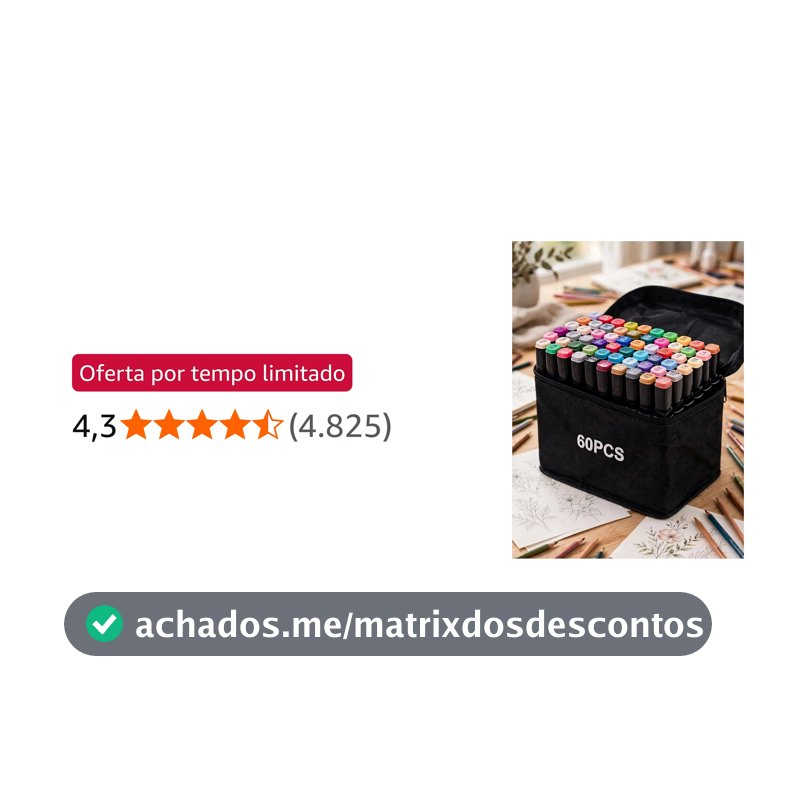 Kit de 60 Canetas Marcador Permanente Ponta Dupla Coloridas para Desenho Profissional Escolar Infantil com Estojo Organizador Base Artista Canetinhas Hidrográficas Alcool Caneta para Colorir