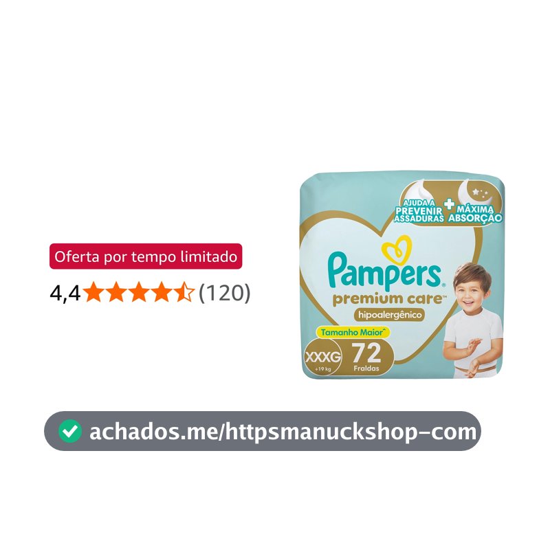 Fralda Descartável Pampers Premium Care Tamanho XXXG 72 Unidades
