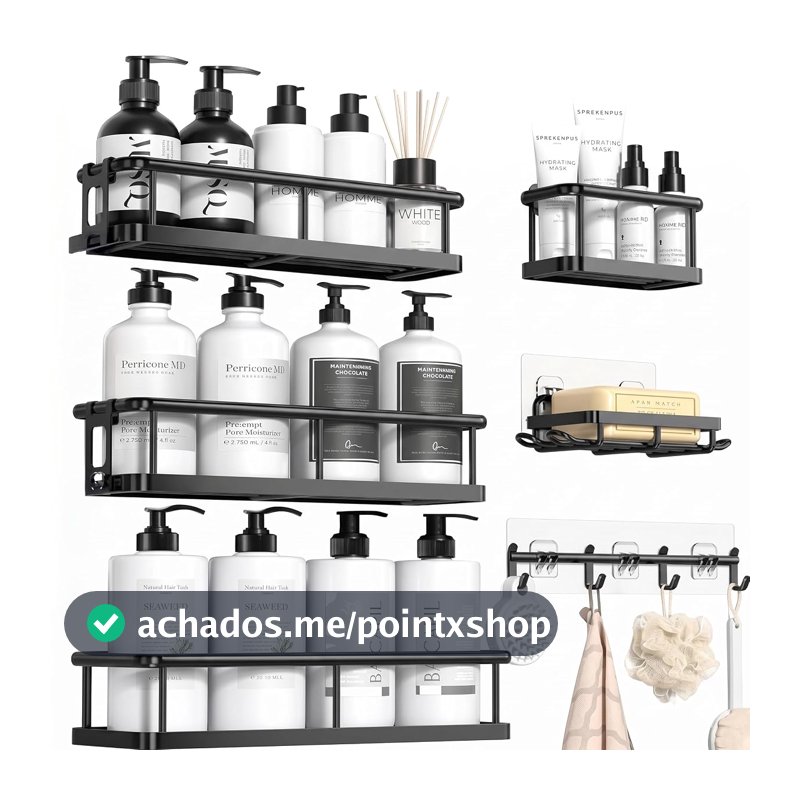 Kit Organizador de Chuveiro Adesivo 6 em 1 Inox Suporte para Banheiro