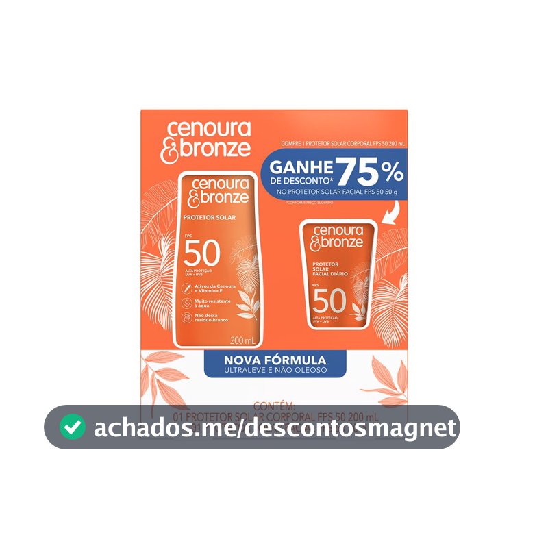 Kit Cenoura & Bronze Protetor Solar 200ml+ Protetor Solar Facial 50g - FPS 50