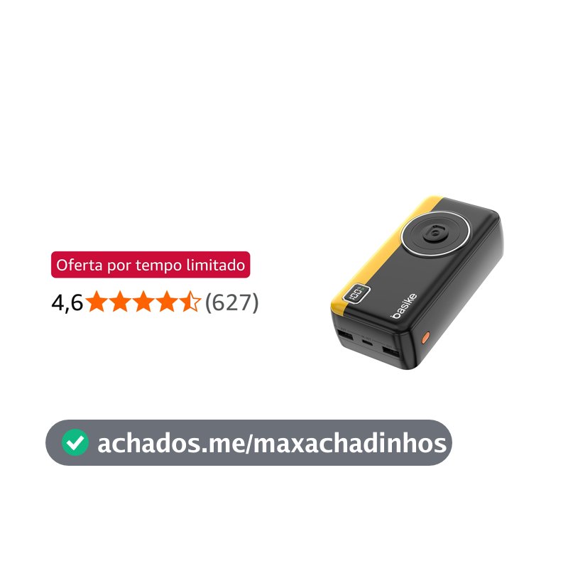 Power Bank 30000mAh, Basike Carregador Portátil com Cabo(Preto)