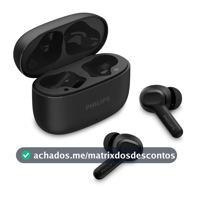 PHILIPS, Fone de Ouvido Sem Fio TWS, TAT1109BK/00, Bluetooth, Com Microfone, Até 24 horas de bateria, Preto