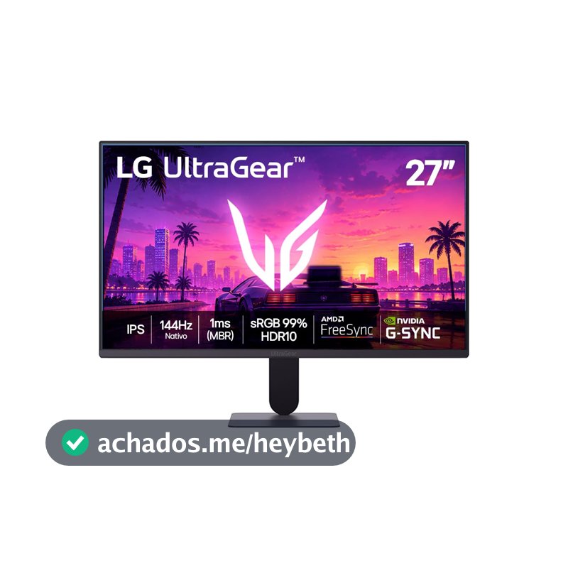 LG UltraGear Monitor Gamer 27" IPS, 144Hz Nativo, 1ms (MBR), Full HD (1920x1080), HDR10, NVIDIA G-SYNC, AMD FreeSync, Preto - 27G411B