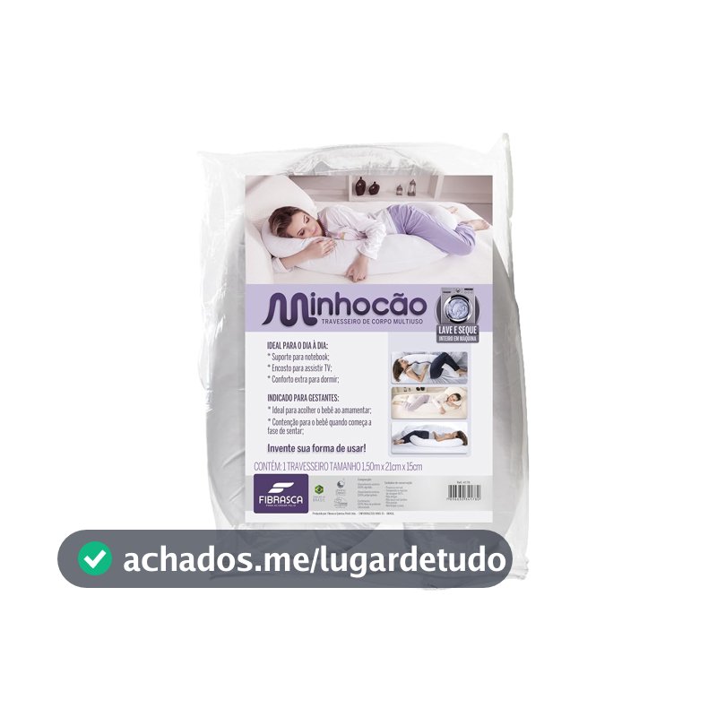Travesseiro de Corpo Minhocão para Gestante - 21x150 cm - Fibrasca, Branco