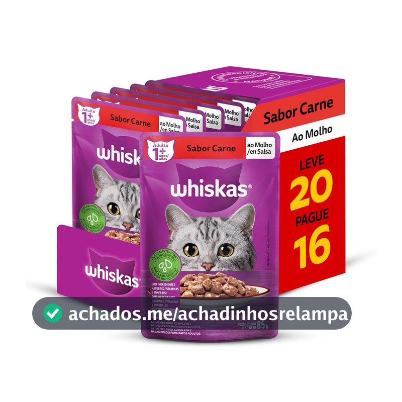Pack Ração Úmida Whiskas Sachê Carne ao Molho para Gatos Adultos - Leve 20 Pague 16