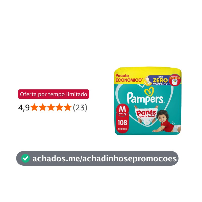 Fralda Pampers Pants Ajuste Total Tamanho M, 108 Unidades