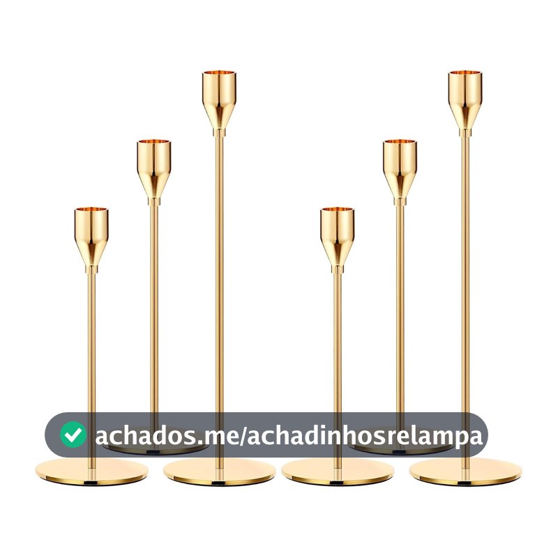 Conjunto de 6 Castiçais Dourados Cônicos, Castiçais Altos de Latão Dourado
