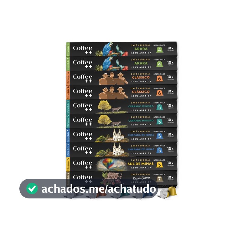 Coffee Mais Kit 100 Cápsulas Café Especial Compatíveis com Nespresso, Arara, Clássico, Cerrado Mineiro, Chapada de Minas, Sul de Minas e Super Crema