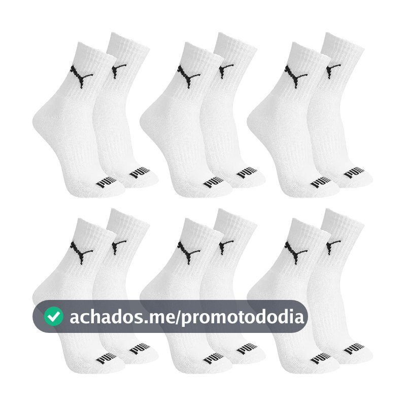 Kit 6 Pares Meia Cano Médio Alto Atoalhada Esportiva Algodão Masculina Feminina Unissex Adulto Academia Dia a Dia Puma