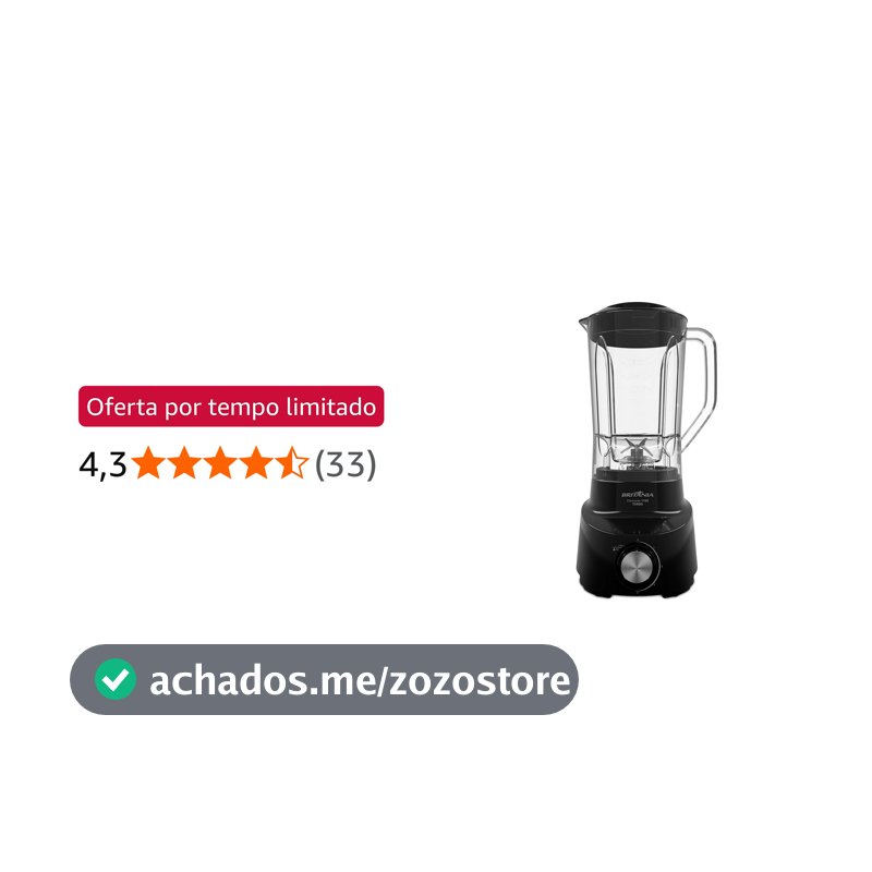 Liquidificador Britânia 2,6L 4 Velocidades Diamante 1100 PR 127V