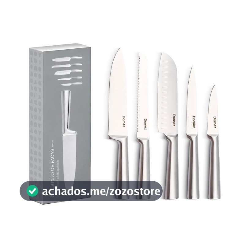 DOMEZ Jogo de Facas de Cozinha Afiadas com Fio de 15° 5 Peças Inox