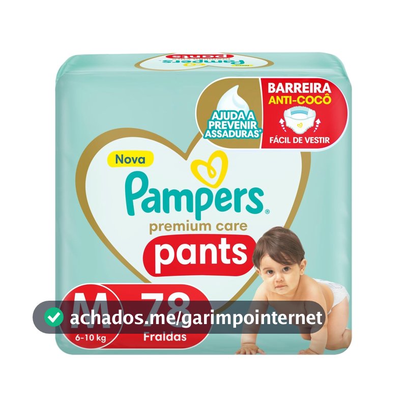 Fralda Pampers Premium Care Pants Tamanho M, Fácil de Vestir, 78 Unidades
