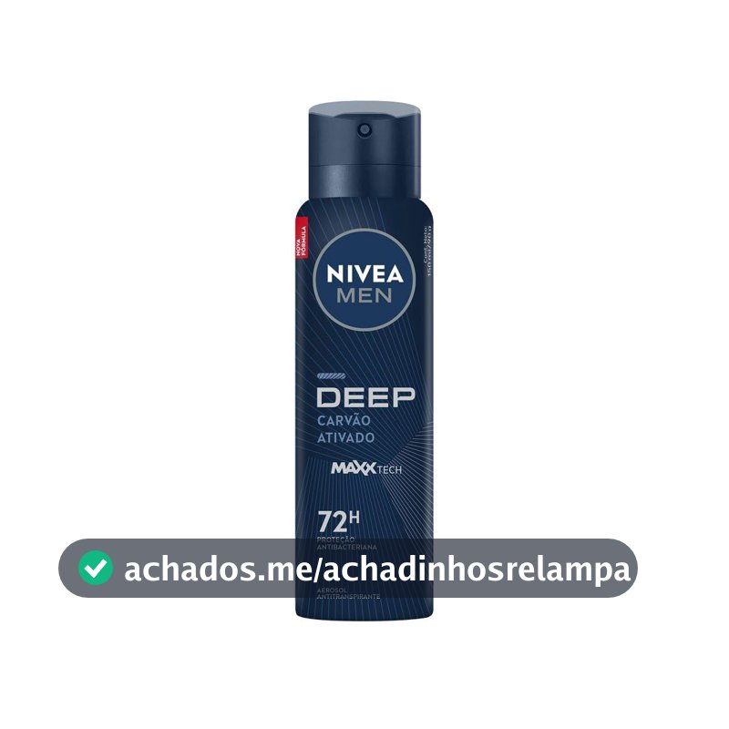 NIVEA MEN Desodorante Antitranspirante Aerossol Masculino Deep Original - Proteção prolongada de 48h, fórmula com carvão ativado, combate impurezas, antibacteriano, perfume prolongado