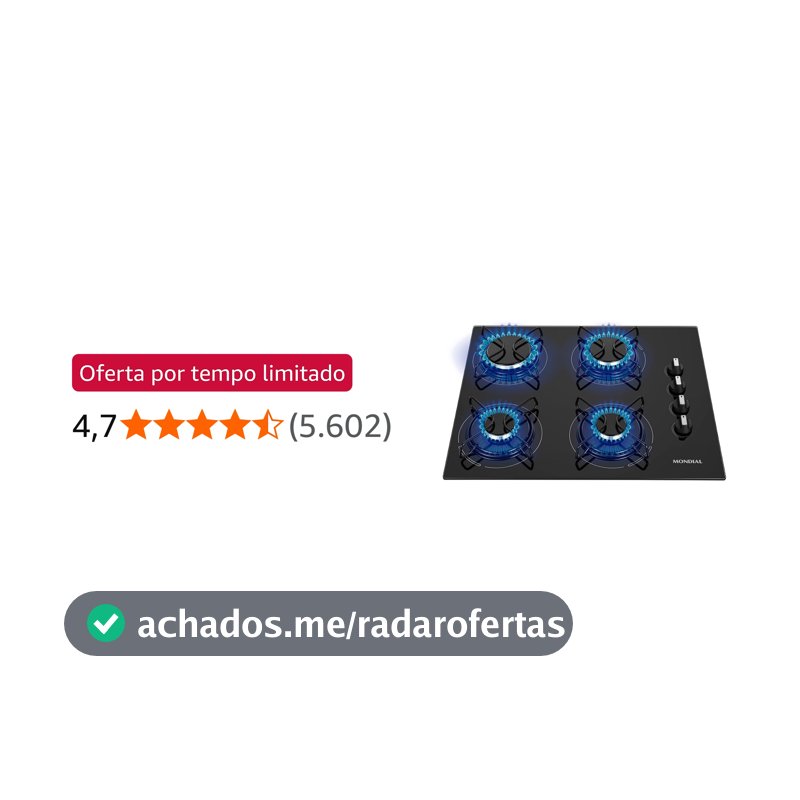 MONDIAL Cooktop a Gás, 4 Bocas, Preto/Inox, Bivolt - CTG-01