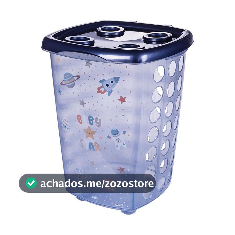 Plasútil Cesto de Roupas Plástico Infantil Decorado Ventilado Azul 38L