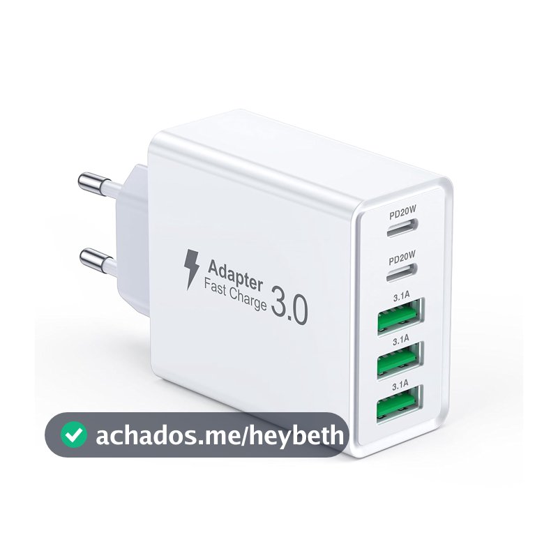 Carregador de parede USB C,bloco de carregamento rápido USB C PD de 50 W com 5 portas, plugue multiportas 2USB C+3USB A, adaptador de energia tipo C Brick Cube para iPhone 16/15/14 Pro Max,iPad,Galaxy