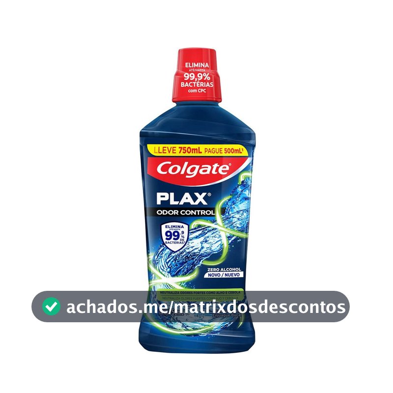 Colgate Plax Odor Control Enxaguante Bucal Sem Álcool, 750ml