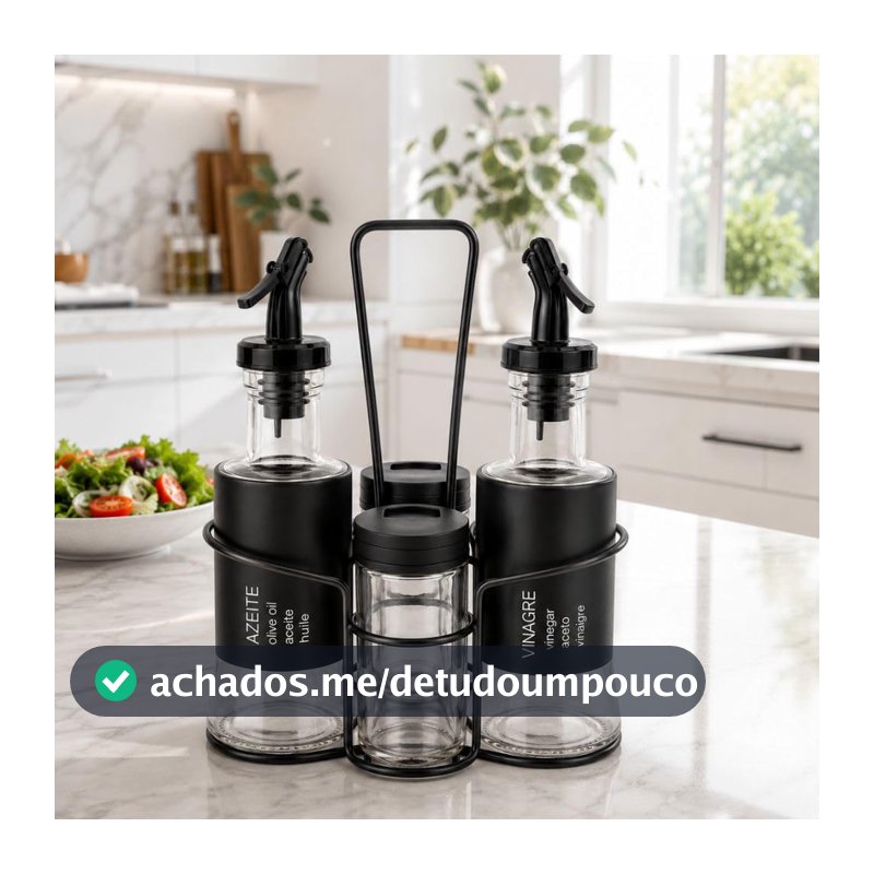 Jogo Galheteiro de Vidro Premium 4 Peças com Bico Dosador