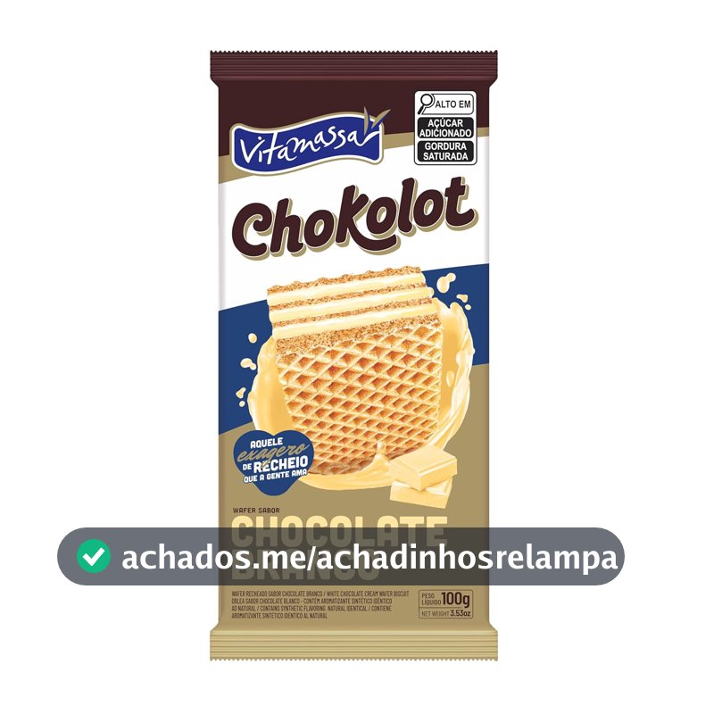 Vitamassa Biscoito Wafer Chokolot Sabor Chocolate Branco 100g
