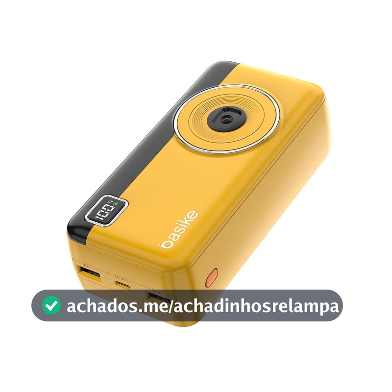 Power Bank 30000mAh, Basike Carregador Portátil com Cabo(Amarelo)