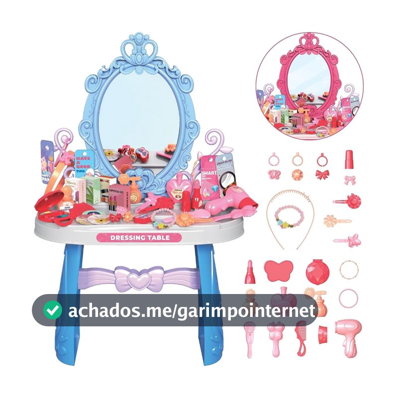 Penteadeira Brinquedo Princesa Maquiagem Espelho Menina Acessórios Faz de Conta (Azul)