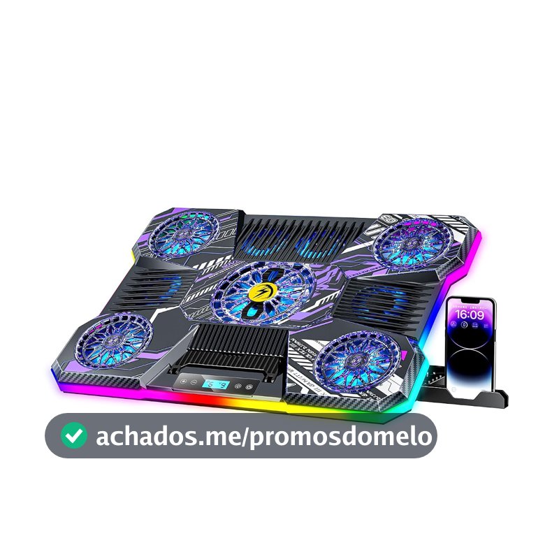 ChillCore Base de Resfriamento para Laptop, Base de Resfriamento Rgb com 9 Ventoinhas para Laptops de 15,6 A 19,3 Polegadas, Cooler para Laptop Gamer com 8 Níveis de Altura, 2 Portas Usb - Padrão A21