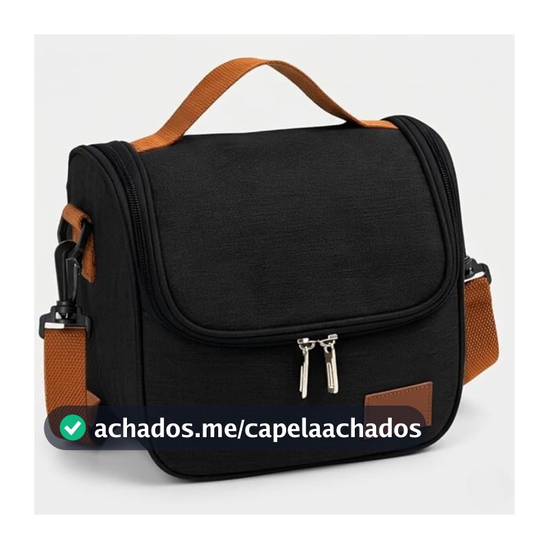 Bolsa Térmica Lancheira com Alça de Ombro para Marmita - Academira, Trabalho, Escola, Faculdade e Passeios - Marmiteira Impermeável Resistente 7 Litros - Cor PRETA