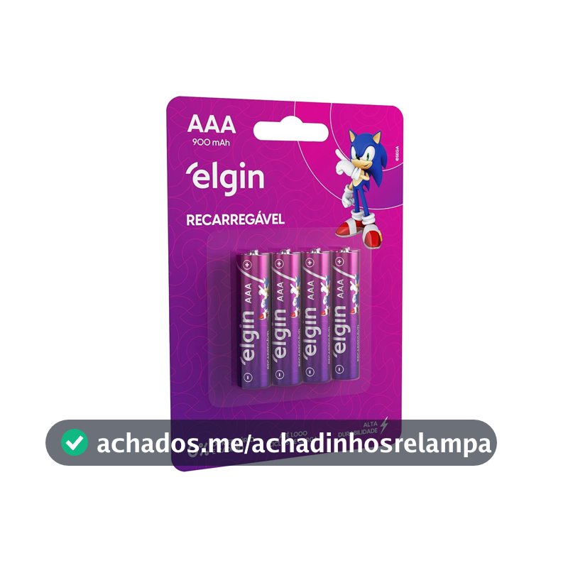 Pilha recarregável AAA 900mAh Elgin com 4 unidades Palito