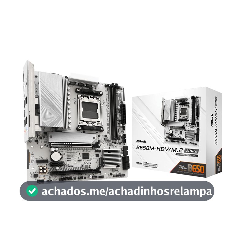 ASRock Placa-mãe B650M-HDV M.2 Micro-ATX AM5 branca, AMD Ryzen 9000/8000/7000, PCIe 5.0 x16, DDR5 8200+(OC), Dual M.2 (Gen5/Gen4), USB 3.2 Type-C, LAN 2.5G