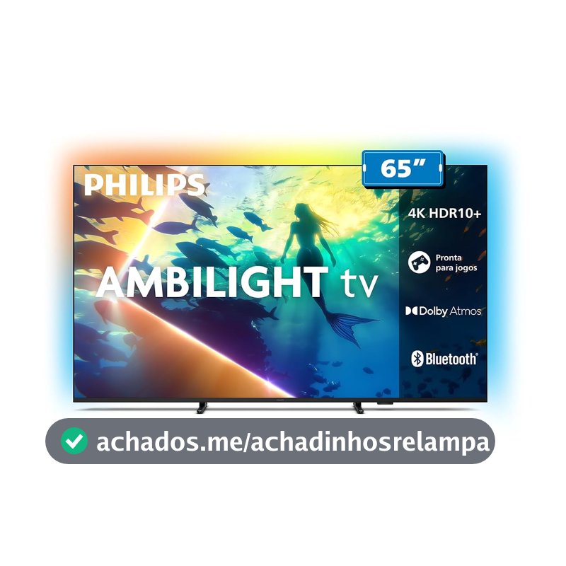 PHILIPS, Smart TV Ambilight 65" 4K, Titan OS, 65PUG8100/78, Comando de Voz, HDR10+/Dolby Atmos, VRR/ALLM, Bluetooth