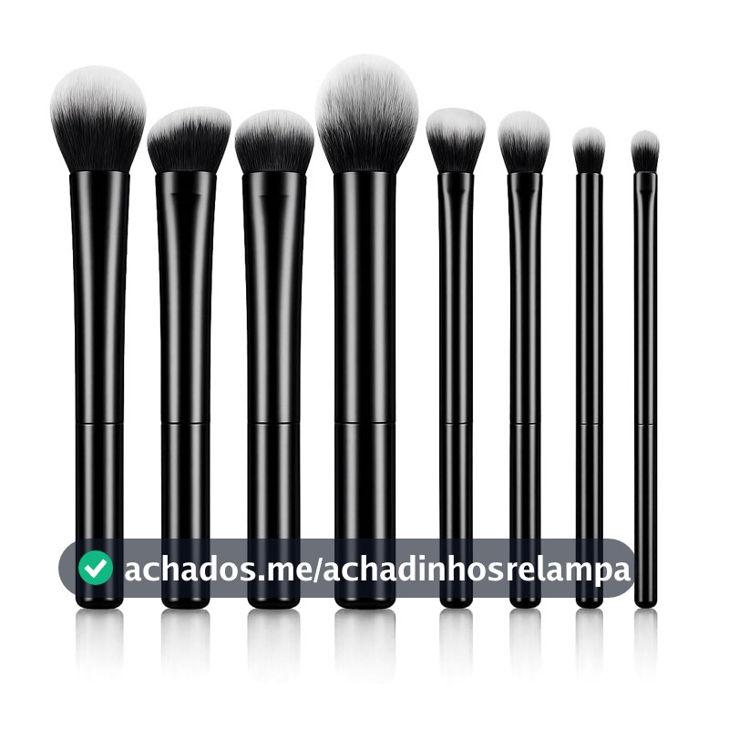 Kit Pincéis de Maquiagem com 8 Peças - Cerdas Macias Sintéticas - Completo para Base, Pó, Blush, Corretivo, Iluminador, Sombras e Contorno PREMIUM (Preto)