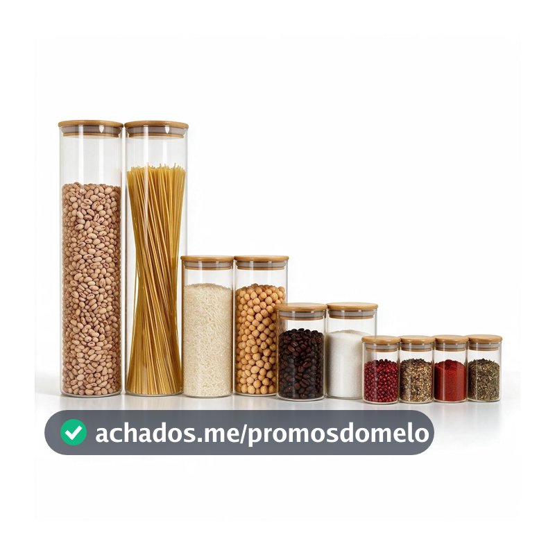 Oikos - Kit 10 Potes de Vidro Herméticos Redondos com Tampa de Bambu