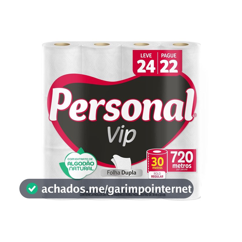 Personal VIP - Papel Higiênico Folha Dupla, Branco 24 unidades (Embalagem pode variar)