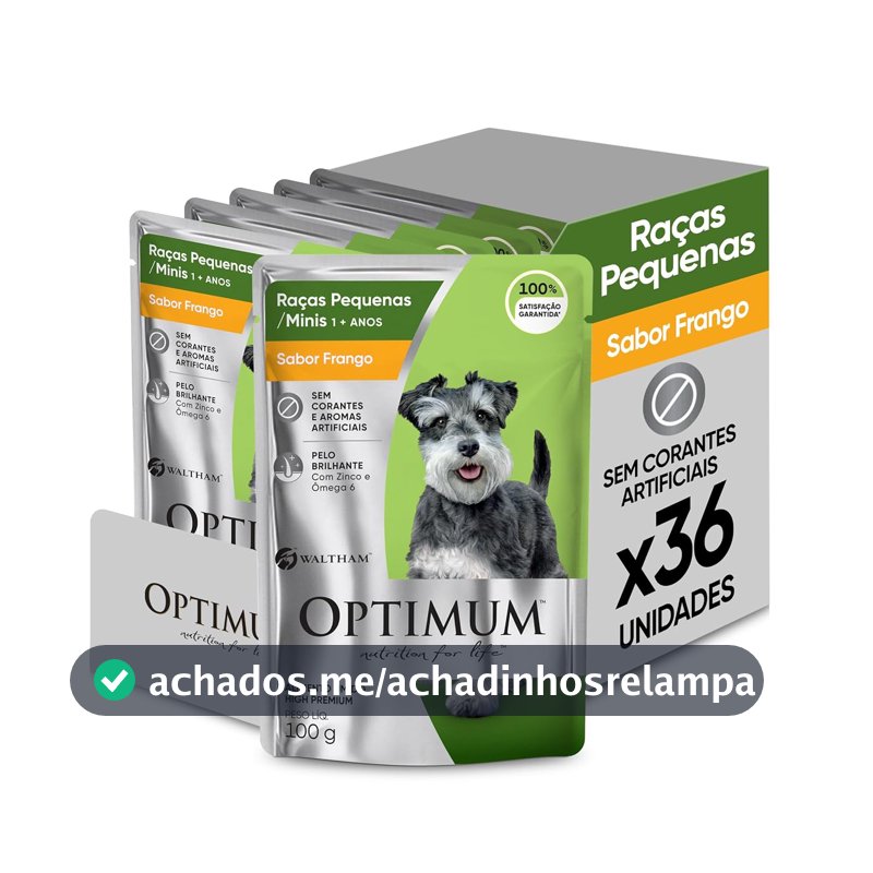 Pack Ração Úmida Optimum Sachê para Cães Adultos Raças Pequenas e Minis Frango 100 g - 36 unidadaes
