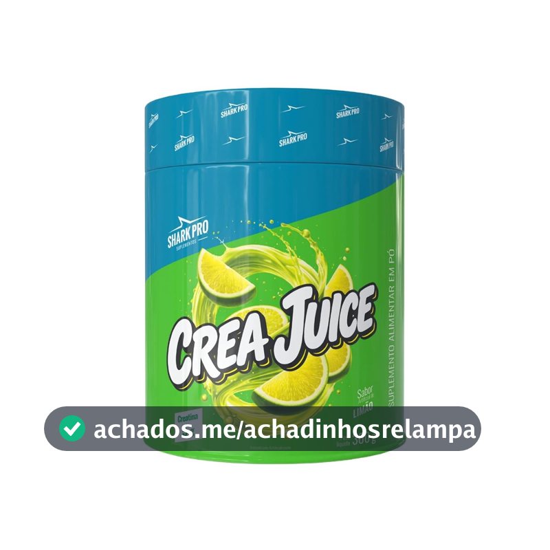 Shark Pro Crea Juice Pote 300g Creatina Monohidratada Pura Sabor Limão 5g Creatina por Dose 55 Porções Aumento de Força Massa Muscular Recuperação com Vitamina C Zero Calorias Sem Glúten Vegano Suplemento Alimentar