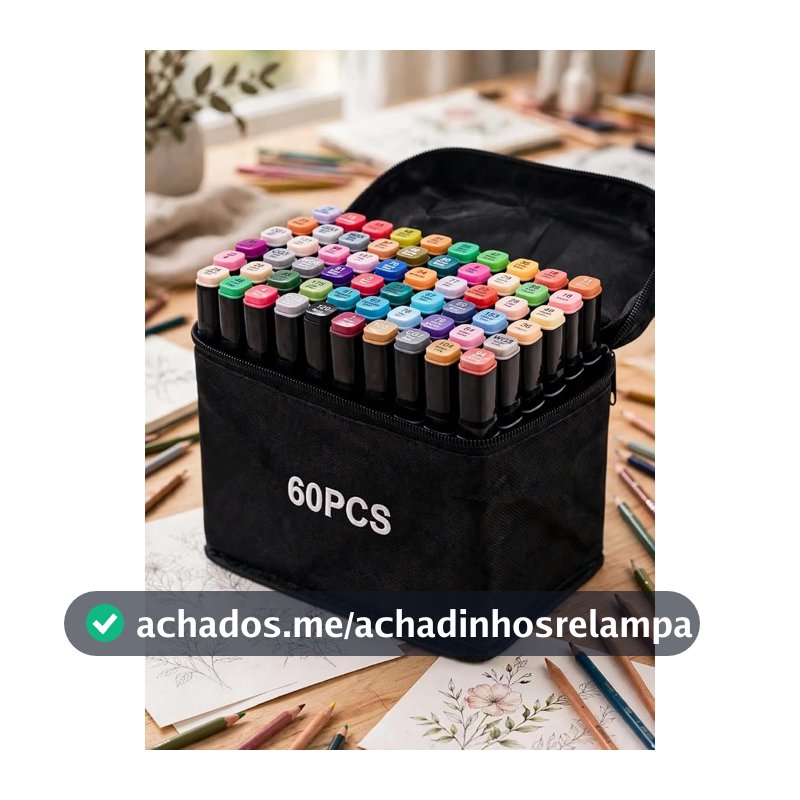 Kit de 60 Canetas Marcador Permanente Ponta Dupla Coloridas para Desenho Profissional Escolar Infantil com Estojo Organizador Base Artista Canetinhas Hidrográficas Alcool Caneta para Colorir