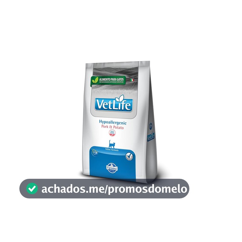 VETLIFE Ração Seca Farmina Vet Life Natural Hypoallergenic Pork E Potato Para Gatos Adultos - 2Kg