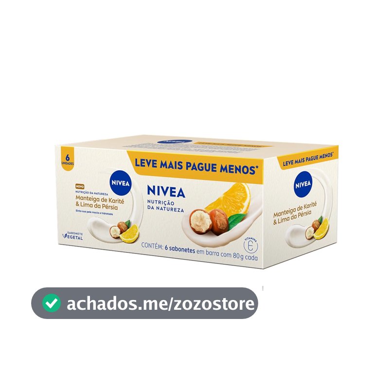 NIVEA Sabonete Vegetal Nutrição Da Natureza Manteiga De Karité & Lima Da Pérsia 80g (6 un.), Limpeza Delicada, Banho, Pele Macia e Hidratada, Fórmula Natural