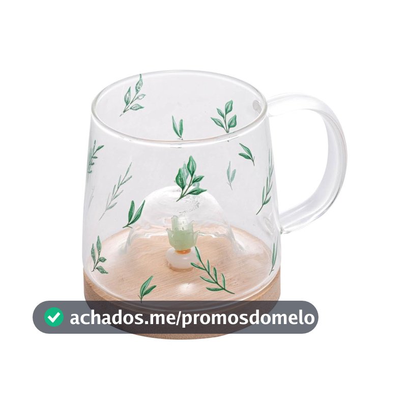 LYOR - Caneca de Vidro Borossilicato Resistente ao Calor com Pires de Bambu Suculenta 350ml