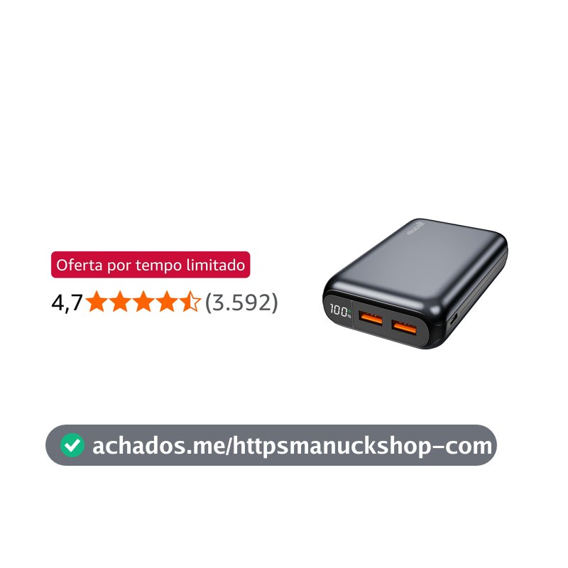 Geonav Power Bank, Carregador Portátil Universal 20.000mAh, USB-A (até 18W) + USB-C (até 20W), Compacto, Carregamento Rápido, Pass Through, Led Indicador de Bateria, PB20K20WSG, Cinza espacial