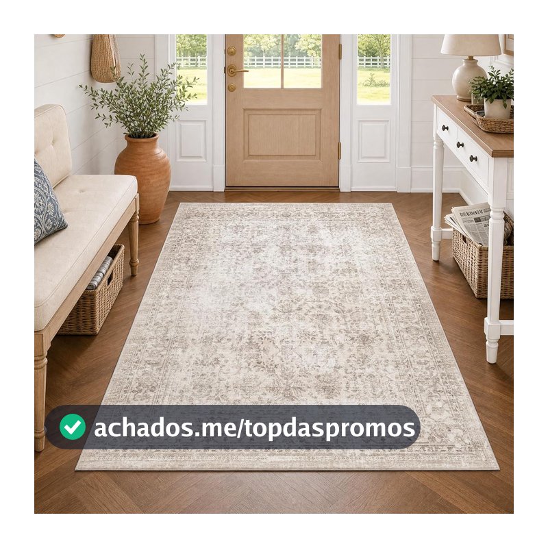 FMFUNCTEX Tapete lavável 3x5 bege, vintage, neutro, antiderrapante, pelo baixo, tradicional, retrô, para entrada, carpete interno, tapete floral macio, sala de estar, quarto, cozinha, jantar
