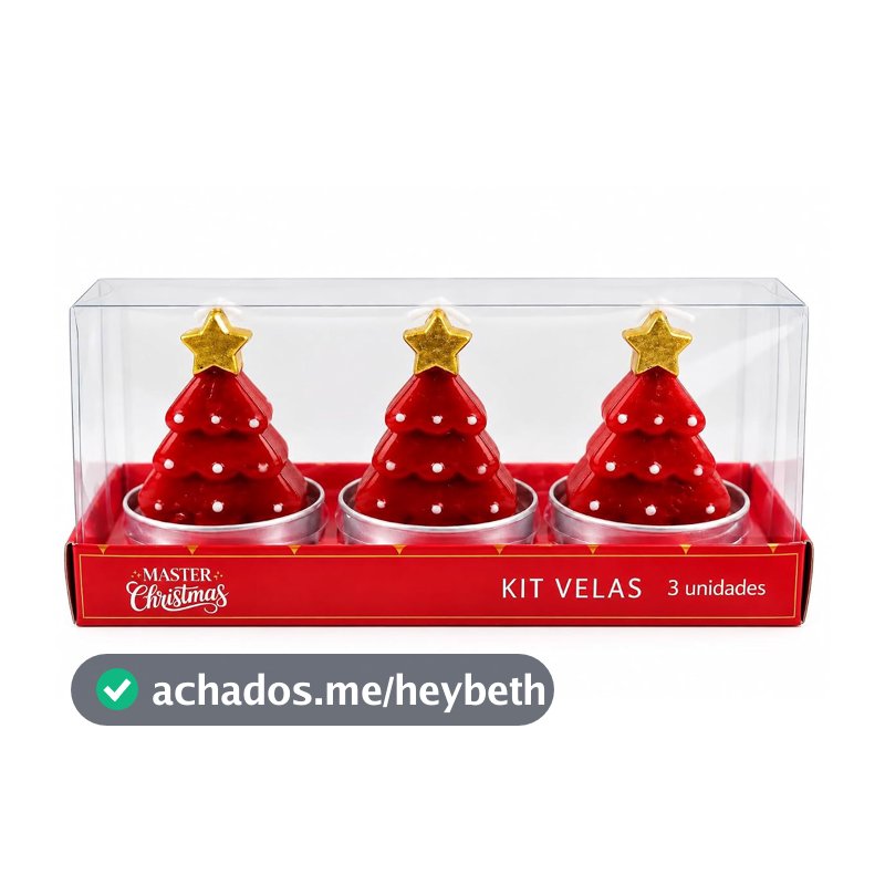 Kit 3 Velas Decorativas Árvore de Natal com Estrela, em Parafina(vermelho).
