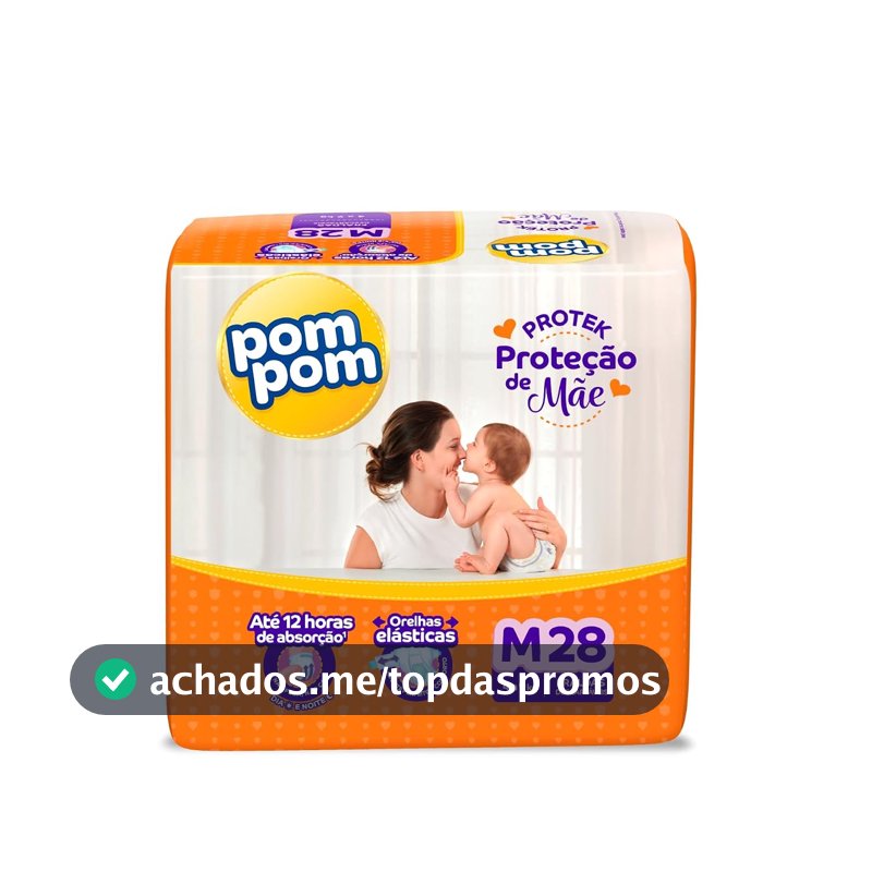 Fralda Pom Pom Protek Proteção de Mãe Jumbo M 28 Unidades