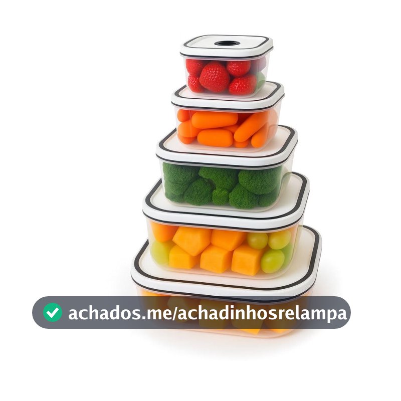 Kit 5 Potes Herméticos Plástico Transparente com Tampa Vedação – 360ml, 650ml, 1000ml, 1800ml e 2300ml – Freezer, Micro-ondas e Lava-louças