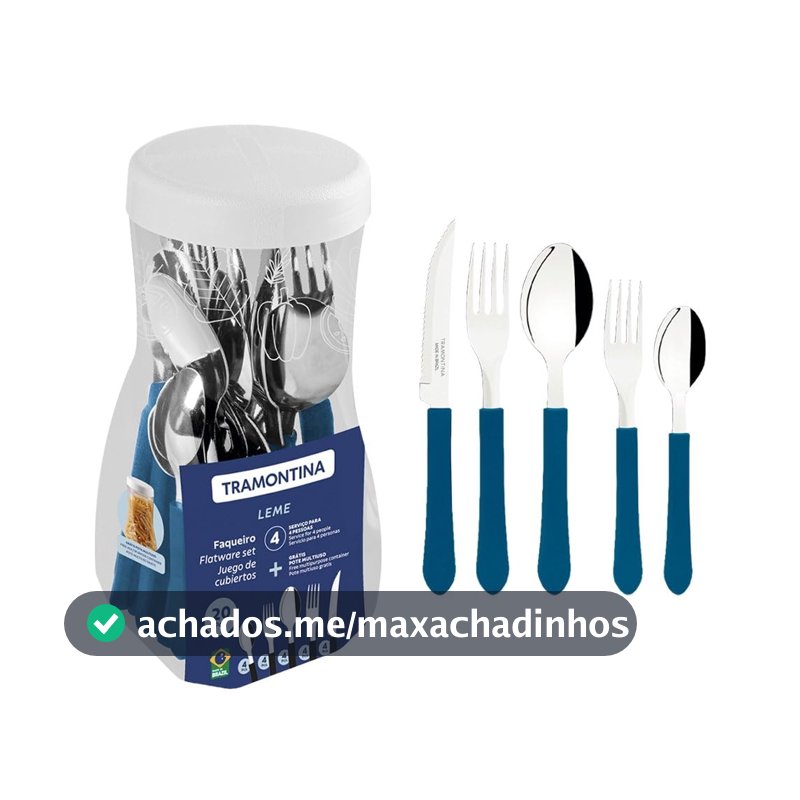Faqueiro Inox 20 peças Leme Azul - Tramontina